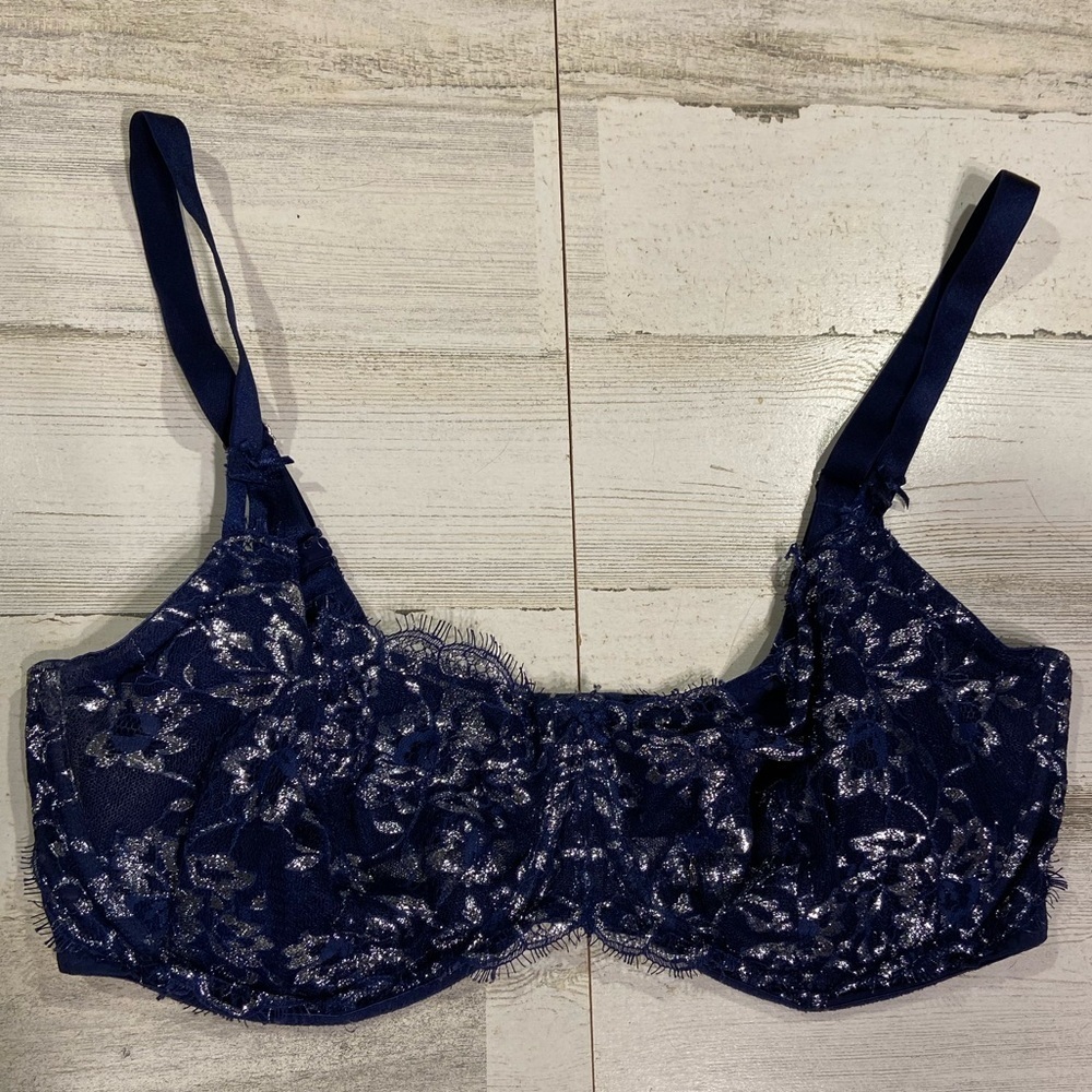 Victoria Secret Blue Silver Lace Dream Angle Push-Up Without Padding 38DDD